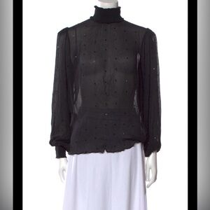 RETROFÊTE Black 100% Silk Mock Neck Blouse in Size XS